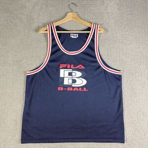 Vintage Fila B Ball Basketball Jersey Blue/Red Made‎ In Hong Kong Mens XL